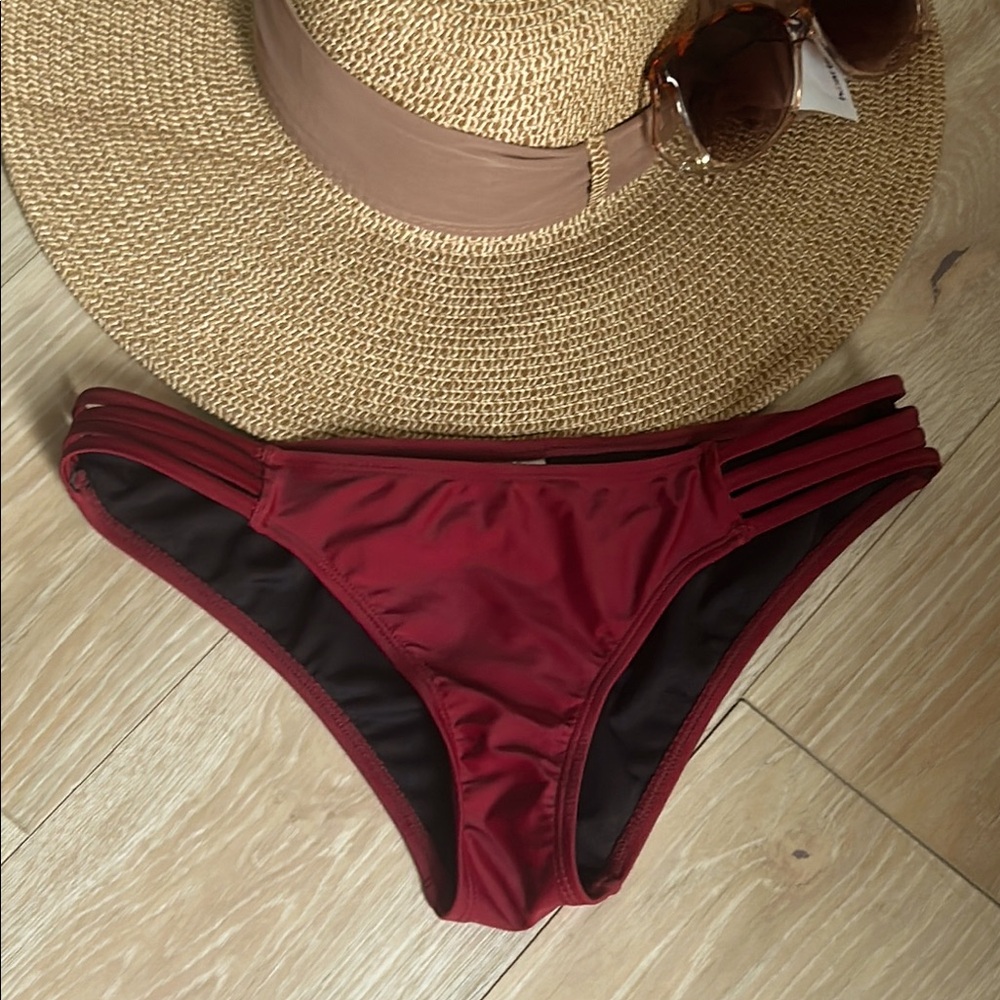 Shekini Swimwear Women's Burgundy Strappy Bikini Bottom